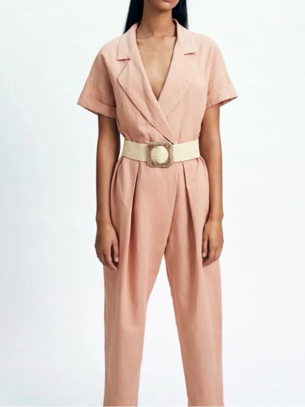 Zara Linen Blend Pink Jumpsuit Size Medium